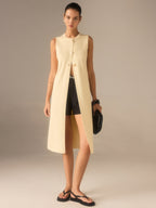 Sleeveless Knit Midi Top with Metal Button Front