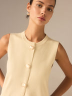 Sleeveless Knit Midi Top with Metal Button Front