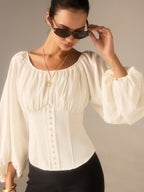 Off-Shoulder Lantern-Sleeve Top with Bow Back