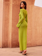 Plunge Neck Slit Midi Dress