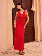 Lace-Up Front Knit Maxi Dress