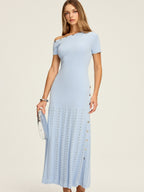 One-Shoulder Button Detail Knit Maxi Dress