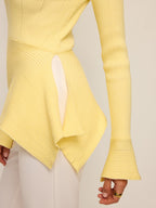 Asymmetric Hem Flare Sleeve Eyelet Sweater