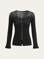 Mesh Panel Ribbed Knit Top