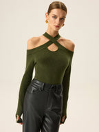 Cross-Strap Off-Shoulder Knit Top