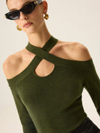 Cross-Strap Off-Shoulder Knit Top