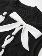 Cable-Knit Bow Cap Sleeve Vest