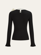 Bow Ribbed Flared Cuff Sweater