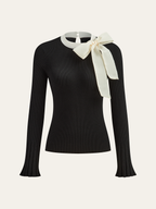 Bow Ribbed Flared Cuff Sweater