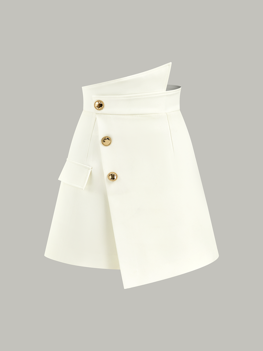 Asymmetric Metal Button Decor Pocket Mini Skort