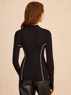Ribbed Mock Neck Wool Blend Sweater