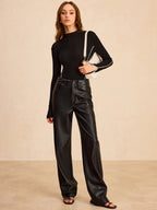Ribbed Mock Neck Wool Blend Sweater