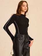 Ribbed Mock Neck Wool Blend Sweater