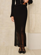 Mesh Hem Ribbed Knit Mermaid Skirt
