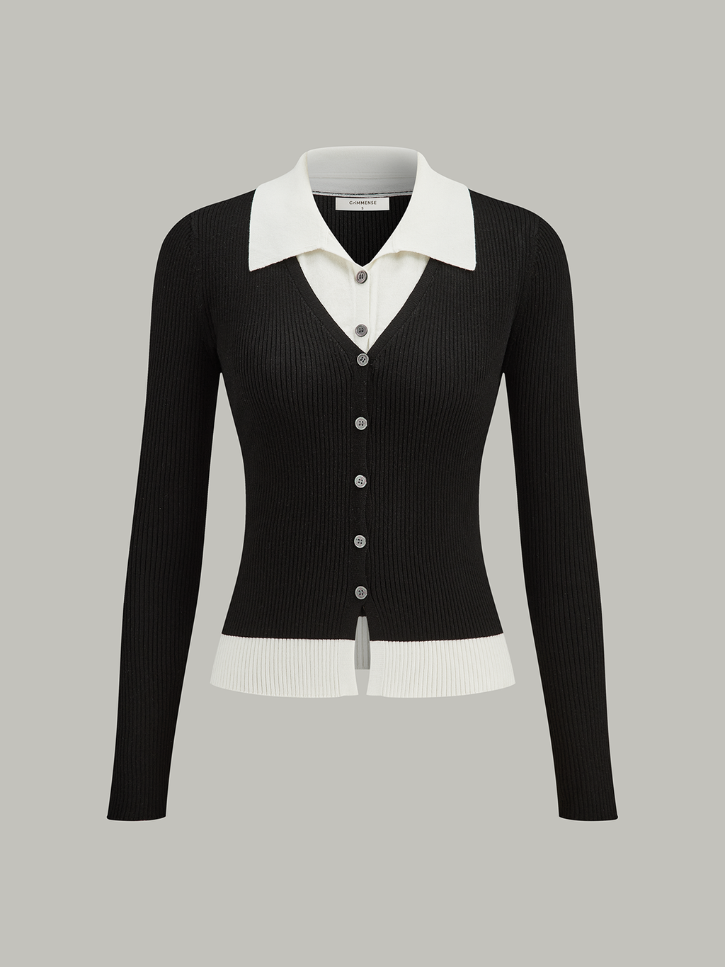 Contrast Collar Ribbed Knit Cardigan