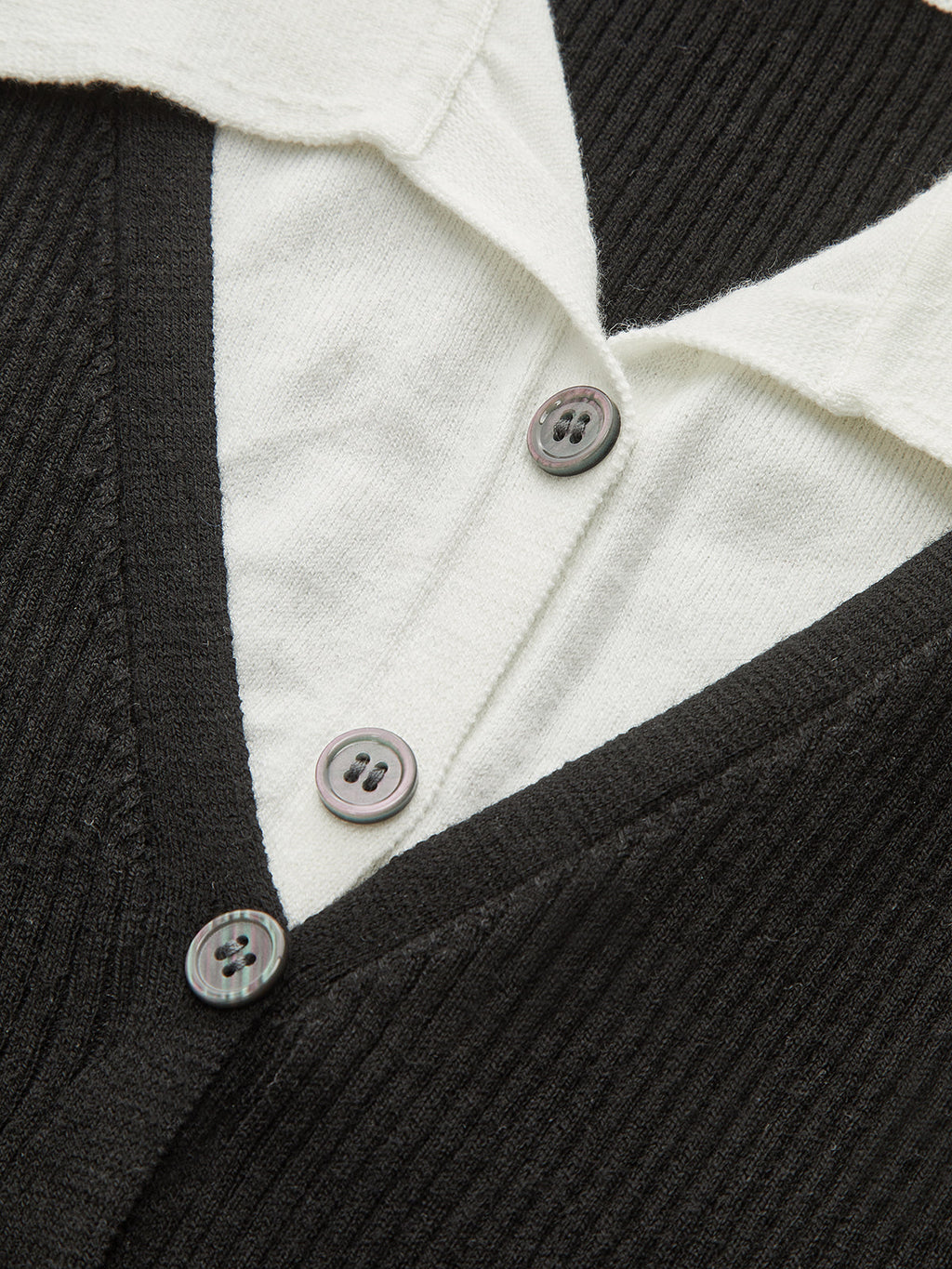 Contrast Collar Ribbed Knit Cardigan