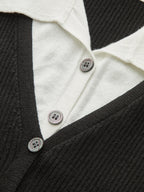Contrast Collar Ribbed Knit Cardigan
