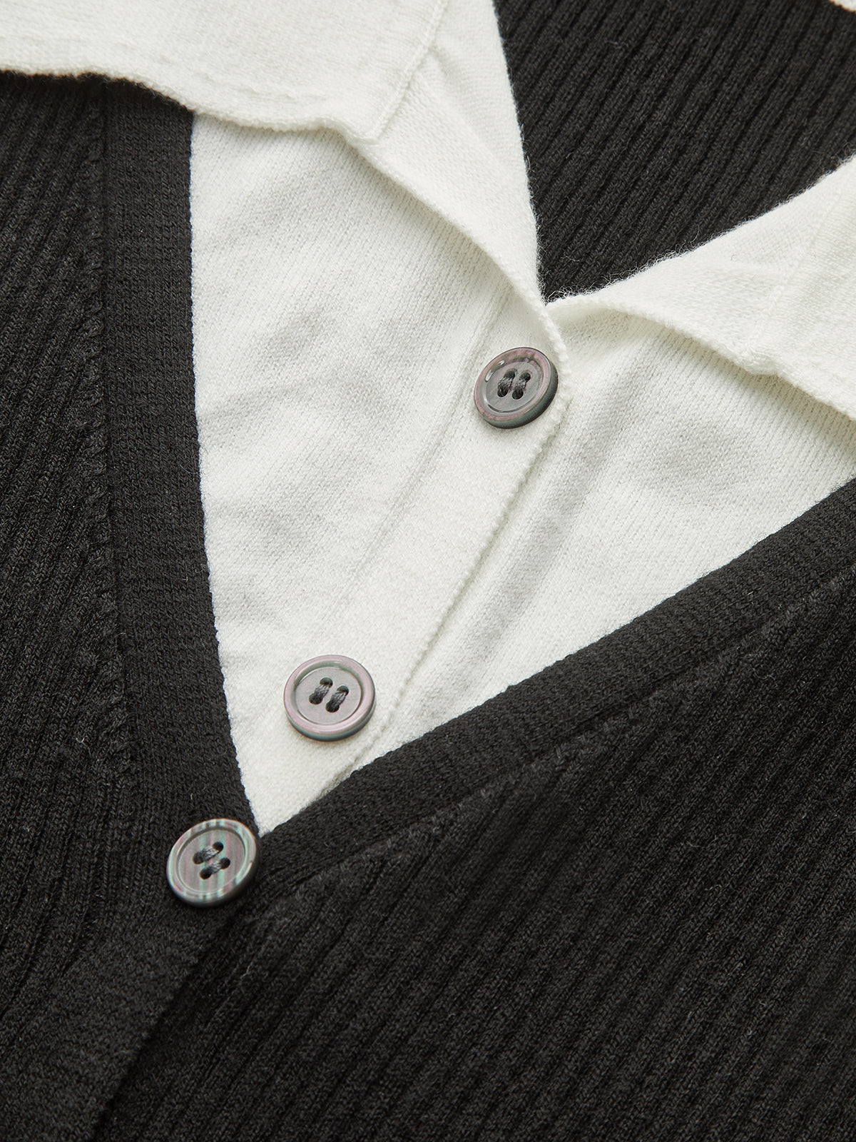 Contrast Collar Ribbed Knit Cardigan