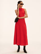 Sleeveless Mock Neck Wool Blend Maxi Sweater Dress