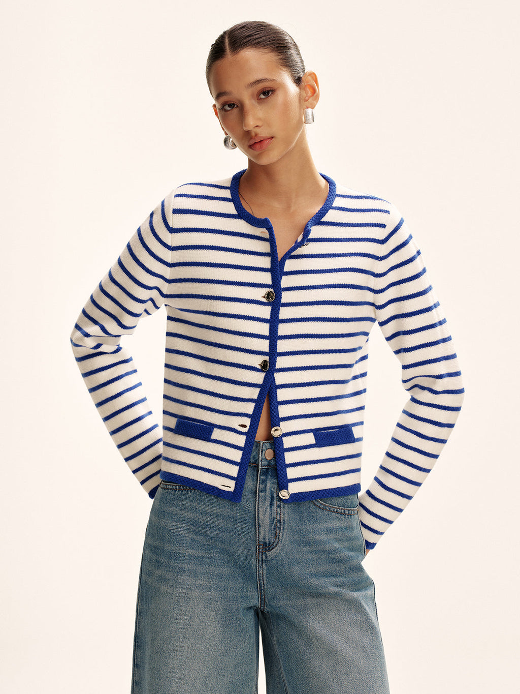 Striped Contrast Trim Knit Cardigan