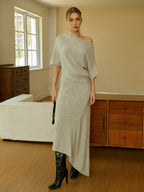 Asymmetric Wool-Blend Midi Skirt