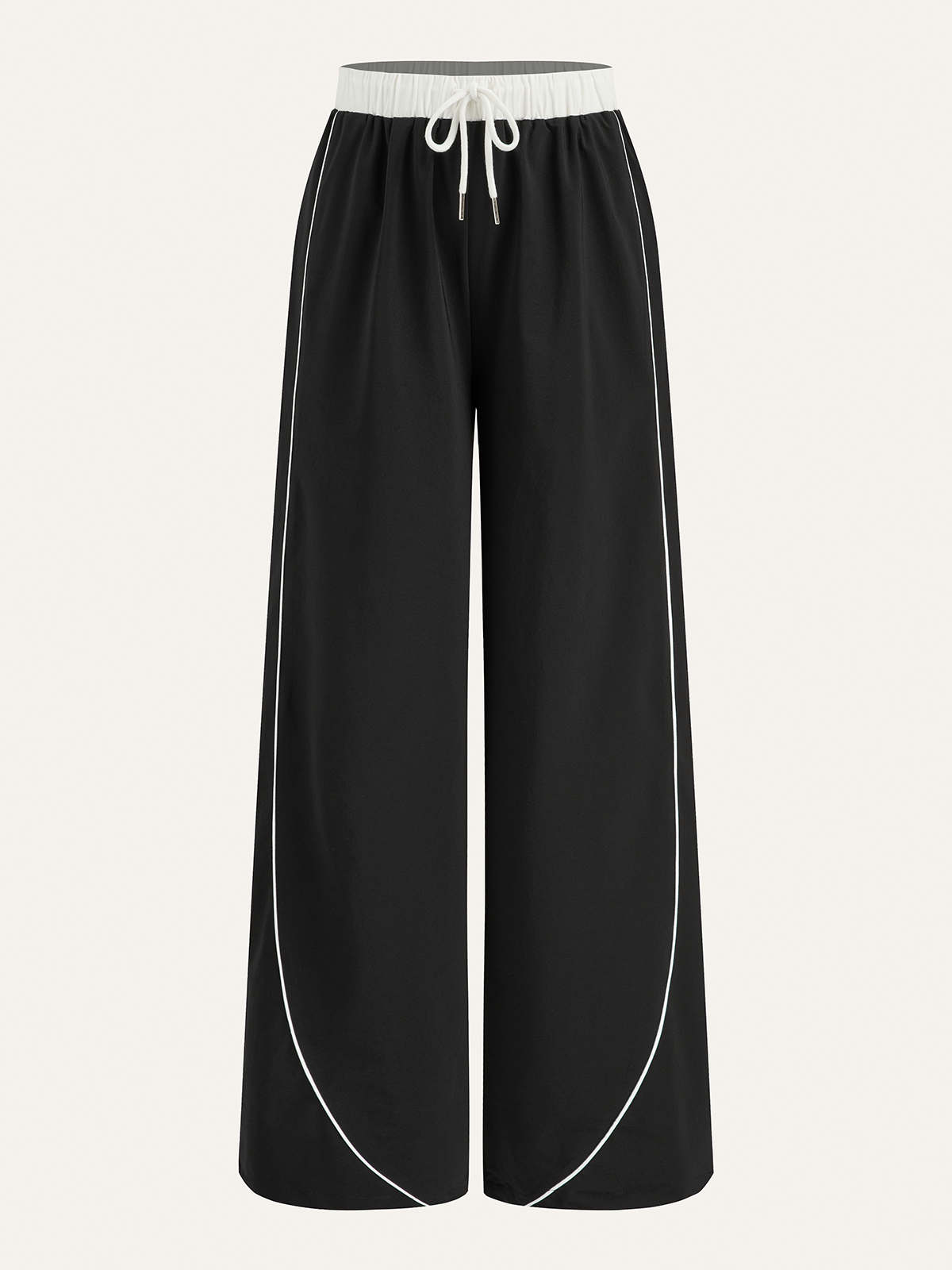 Contrast Waistband Drawstring Wide-Leg Pants