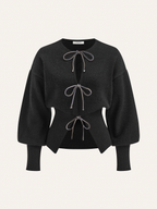 Bow Tie Balloon Sleeve Cardigan
