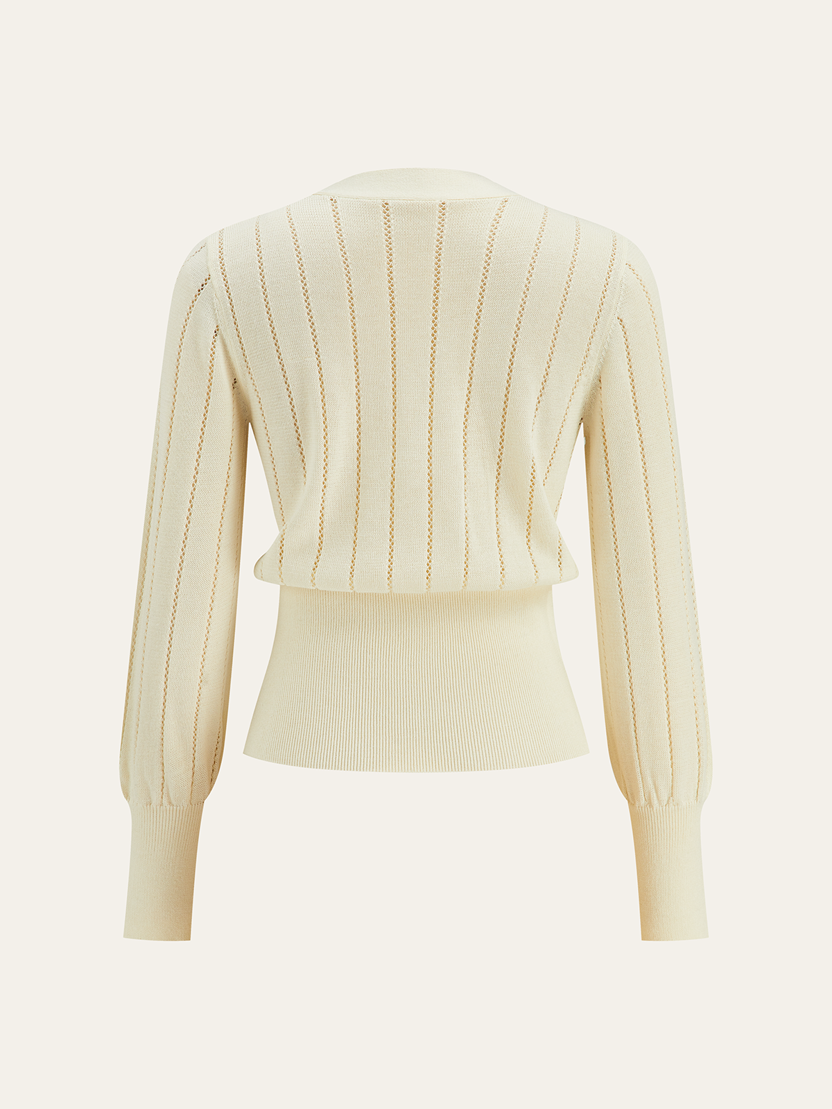 Eyelet-Striped Waist-Cinched Knit Cardigan
