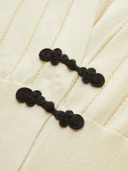 Eyelet-Striped Waist-Cinched Knit Cardigan