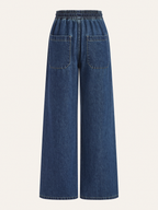 Denim Drawstring Waist Wide-Leg Pants