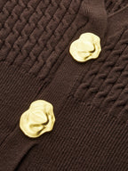 Metal Button V-Neck Cable Knit Outerwear