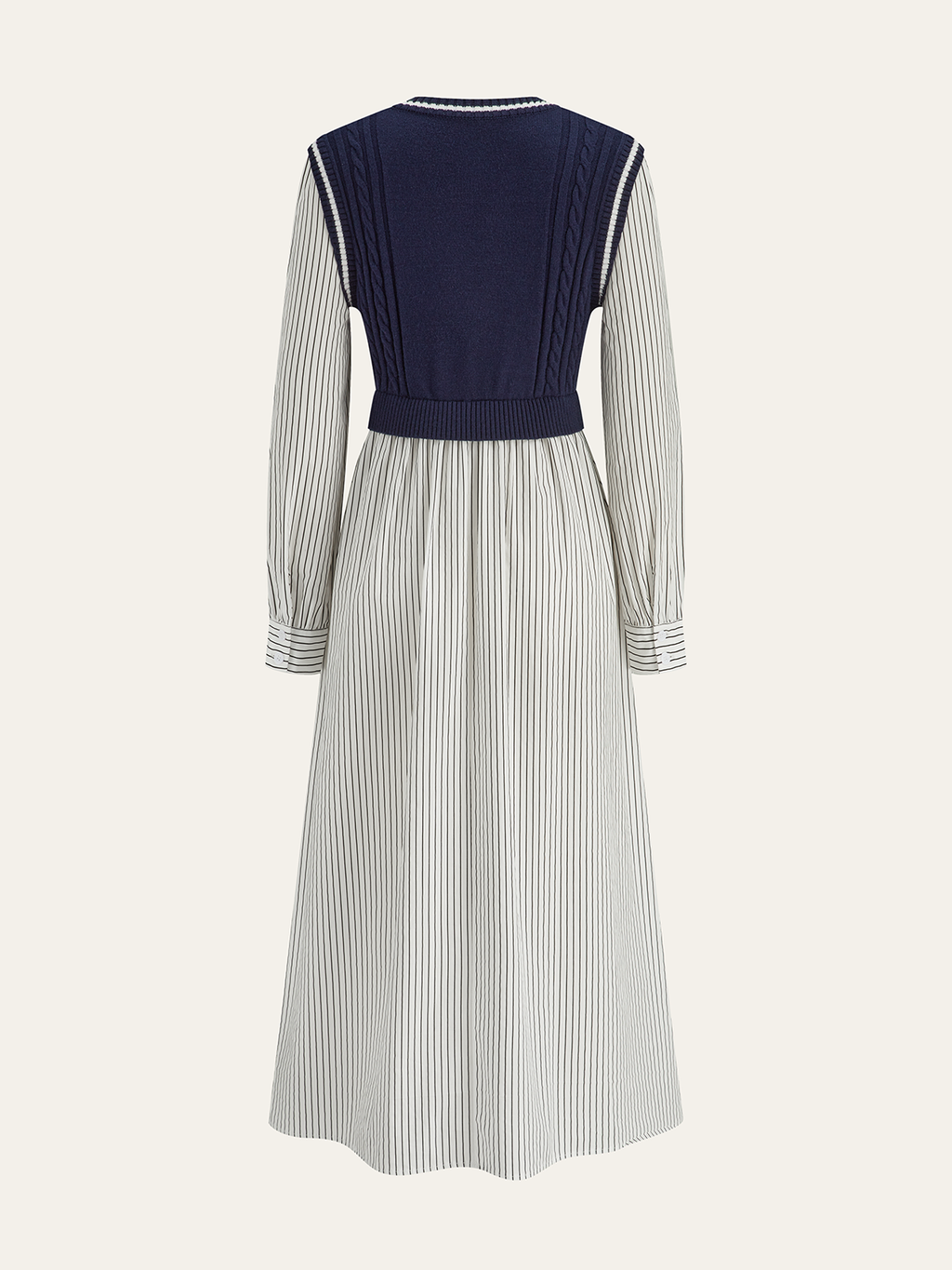 2 in 1 Cable-Knit Paneled Striped Midi Dress