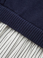 2 in 1 Cable-Knit Paneled Striped Midi Dress