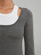 2 in 1 Wool-Blend Layered Cut-Out Knit Top