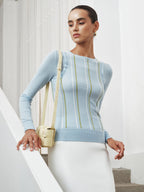 Color Block Striped Crew Neck Knit Top