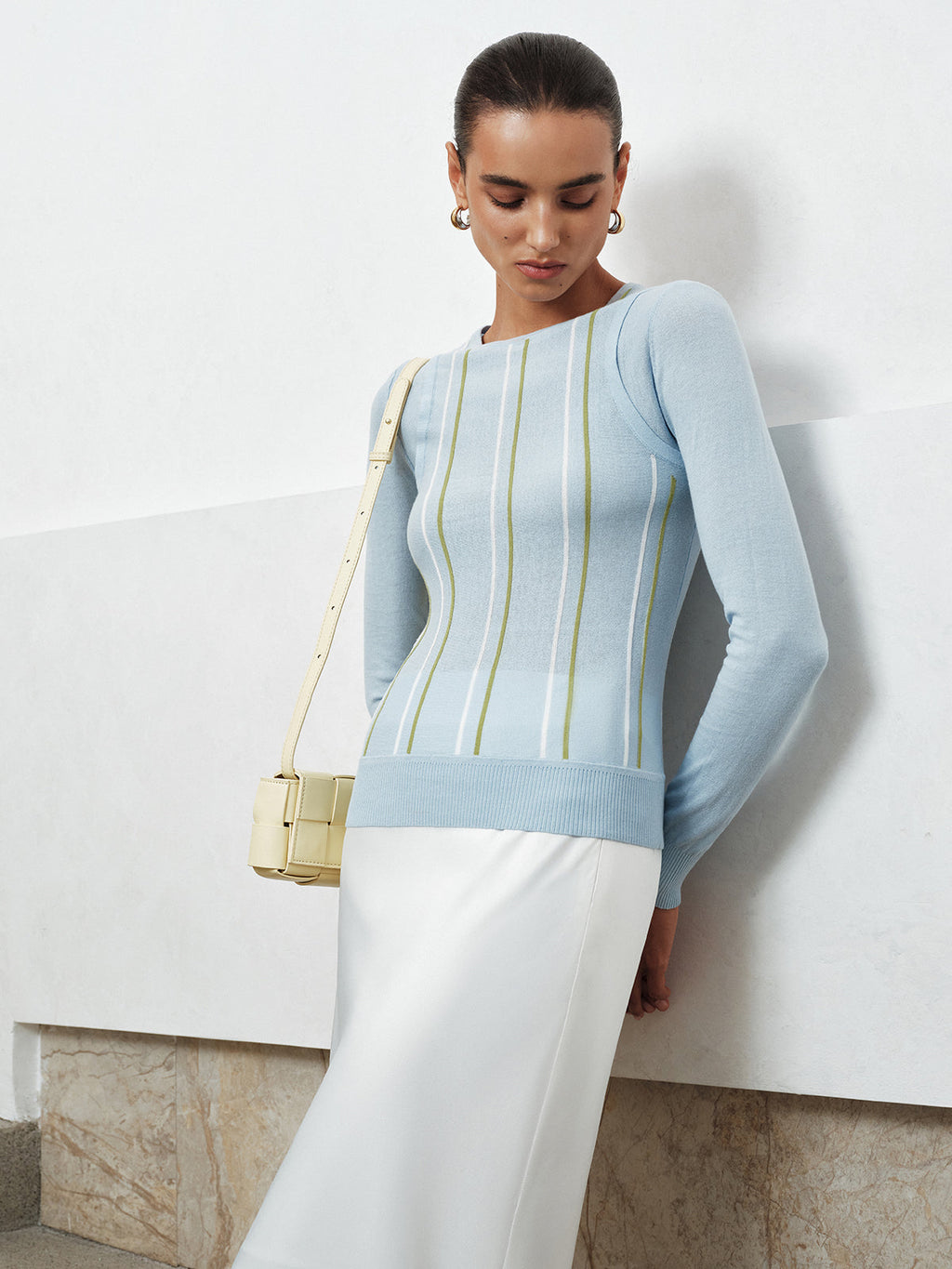 Color Block Striped Crew Neck Knit Top