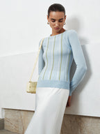 Color Block Striped Crew Neck Knit Top