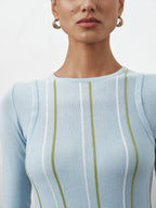 Color Block Striped Crew Neck Knit Top