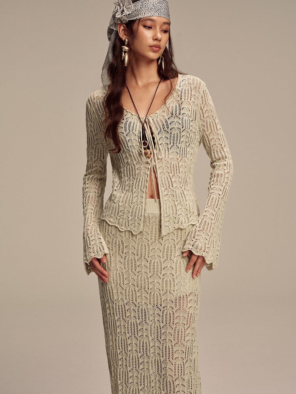 Tencel Flared Sleeve Knit Skirt Set