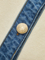 Denim Collar Metal Button V-Neck Knit Top