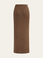 Ruched Side Button Wool Blend Sweater Skirt