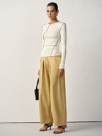Contrast Piping Ribbed Knit Top