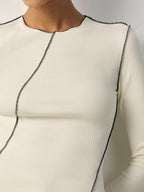 Contrast Piping Ribbed Knit Top