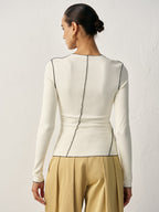 Contrast Piping Ribbed Knit Top