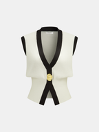 Contrast Trim Knit Vest and Midi Skirt Set