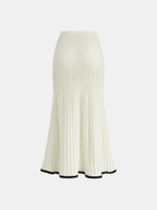 Contrast Trim Knit Vest and Midi Skirt Set