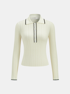 Contrast Trim Wool Blend Polo Neck Sweater