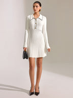 Contrast Trim Collar Long Sleeve Mini Dress