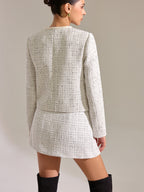 Metal Detail Knot Button Tweed Jacket