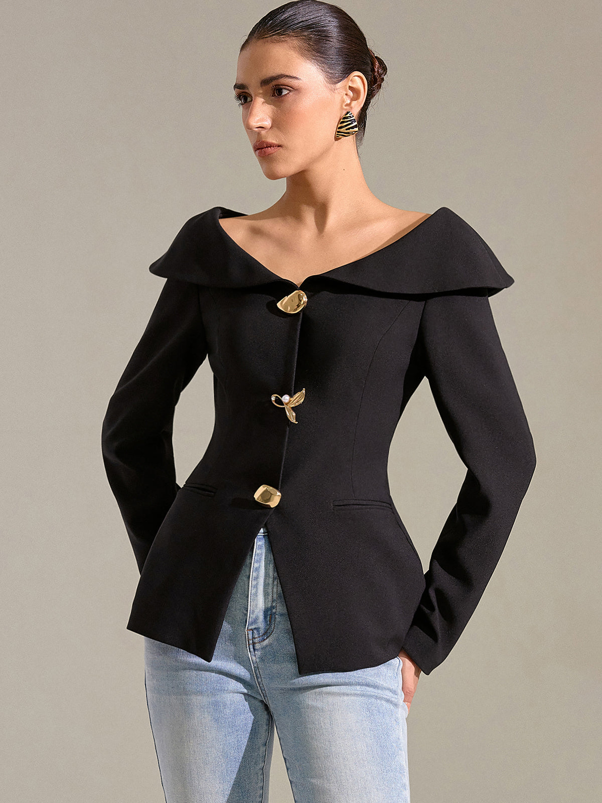 Large Lapel Off-Shoulder Blazer